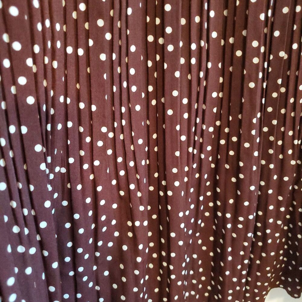 Simlu Brown Polka Dot Pleated Midi Skirt Elastic Waist L Boho Preppy Retro - Picture 9 of 11